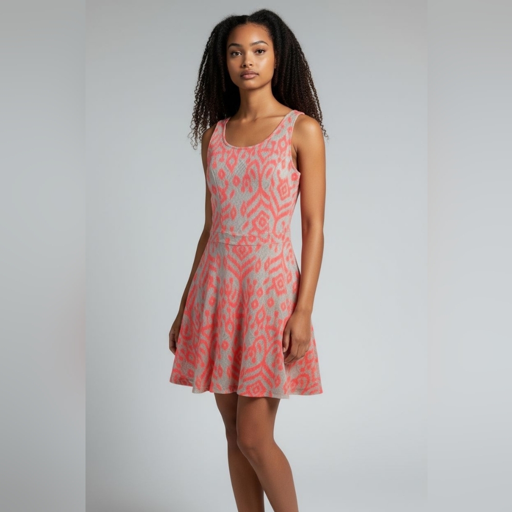 Bethany Mota Orange White Lace Sleeveless Skater Dress Size Small